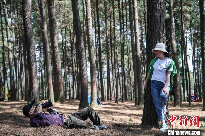 游客在龙架山国家森林公园拍摄照片。　瞿宏伦 摄